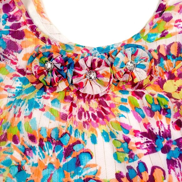 Pogo Club of NY Girls Top Size 10 12 A-Line Floral Liner Flower Embellishments - Picture 3 of 6